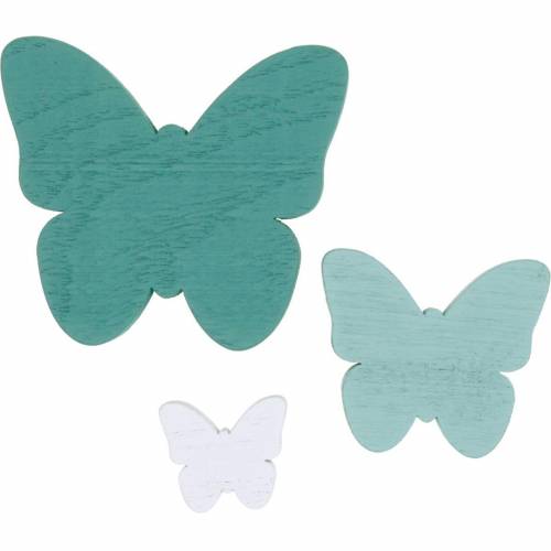 Motýliky na posyp zelené, mätové, biele drevené posypové dekorácie 29 kusov