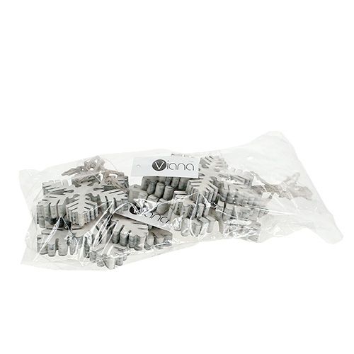 položky Drevené snehové vločky bielo-šedého druhu. 7-12 cm 6ks