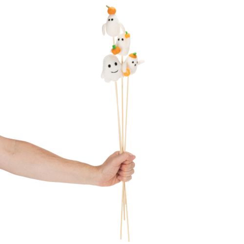 položky Figúrky duchov na drevených paliciach, halloweenska dekorácia, 54 cm, 8 kusov