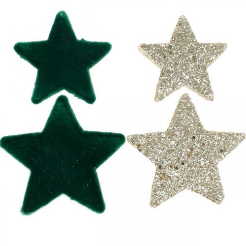 Hviezdne posypy mix zelené a zlaté vianočné 4cm/5cm 40p