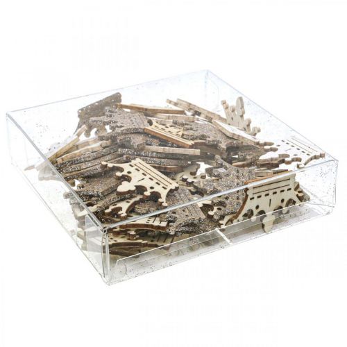 položky Bodová dekoračná korunka Vianočné drevené trblietky B4cm 72 ks