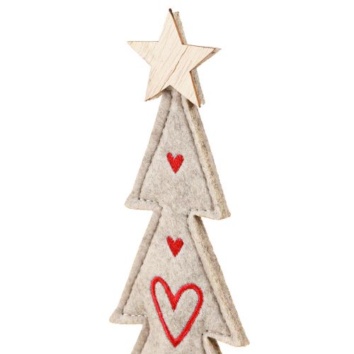 položky Vianočný stromček z filcu dekorácia so srdiečkami sivočervená 28cm 4 ks