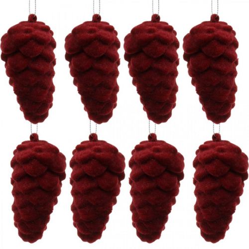 položky Ozdobné šišky vločkované, jesenná dekorácia, šišky červené, advent V8,5cm Ø4,5cm 8 kusov