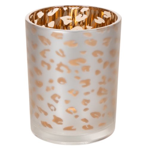 Článok Sklenený držiak na čajové sviečky s leopardím vzorom, 12 cm