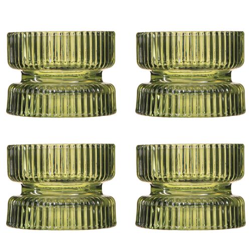 položky Svietnik na čajovú sviečku sklenený ozdobný vrúbkovaný zelený Ø9cm V7cm 4 ks