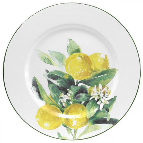 Dekoračný tanier, stredomorský, kovový tanier s citrónovou vetvičkou Ø34cm