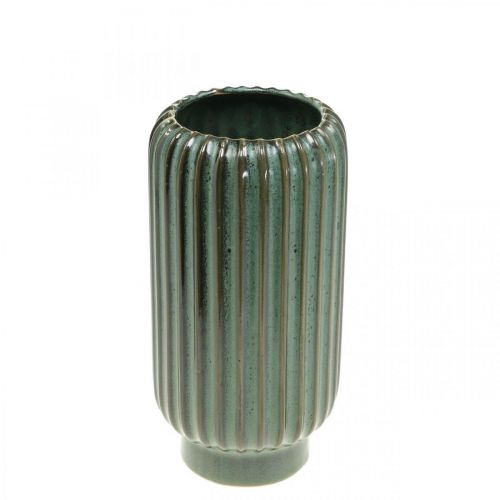 položky Keramická váza, stolová dekorácia, ozdobná váza ryhovaná zelená, hnedá Ø10,5cm V21,5cm