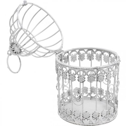 Floristik24 Deco Voliéra Shabby White Vtáčia klietka Kovová dekorácia Ø10cm V17cm