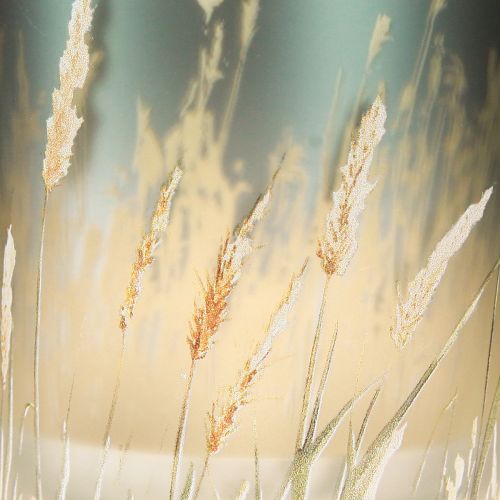 položky Dekoratívny sklenený lampión s motívom trávy pre atmosférické akcenty v miestnosti, modrý, 8 cm, 4 kusy.