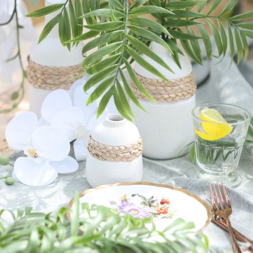 položky Biela keramická váza na kvety s morskou trávou, V10,5 cm, 2 ks