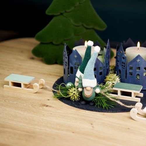 položky Dekoračné sane drevené na zavesenie mätová zelená biela 9,5cm 6ks