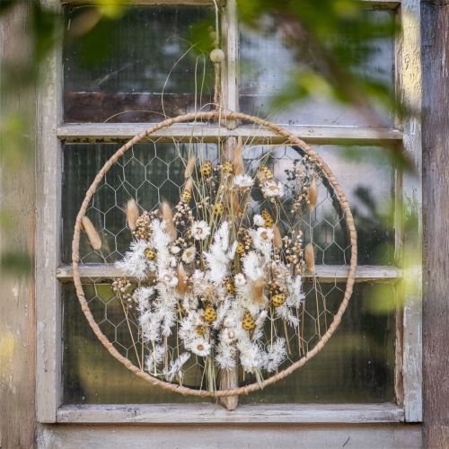 položky Dekoratívny kovový prsteň Ø38cm, závesná dekorácia, rafia, strieborná, prírodná, boho dekorácia na stenu, všestranné zdobenie, 4 kusy