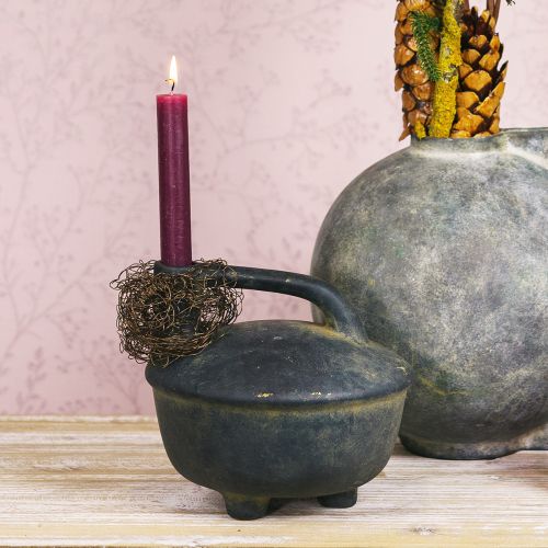 Ozdobný vázový džbán keramický starožitný vzhľad antracit béžový 18cm