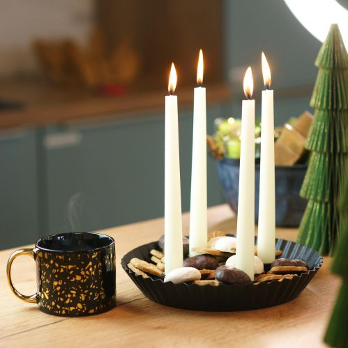 Dizajnový kovový svietnik v tvare torty - čierny, Ø 24 cm - elegantná stolová dekorácia na 4 sviečky - 2 kusy