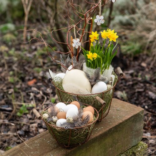 položky Drôtený košík, kovový košík s rúčkou, dekorácia z dreva a hrdze, Ø18 cm