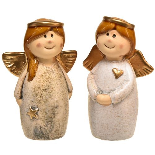 Sada 2 dekoratívnych figúrok anjelov – krémová a biela so zlatými akcentmi, 13 cm – nebeské skrášlenie vášho domova