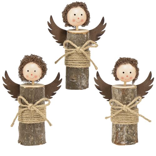 Anjel s kučerami drevená dekorácia Vianočná prírodná V15cm 3ks
