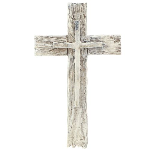 Náhrobná výzdoba kríž rustikálny sivobiely polyresin 12×7cm 6ks