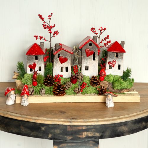Romantické keramické domčeky s motívom srdca v sade 3 - červené a prírodné odtiene, 10,9 cm - láskyplne navrhnuté lampáše