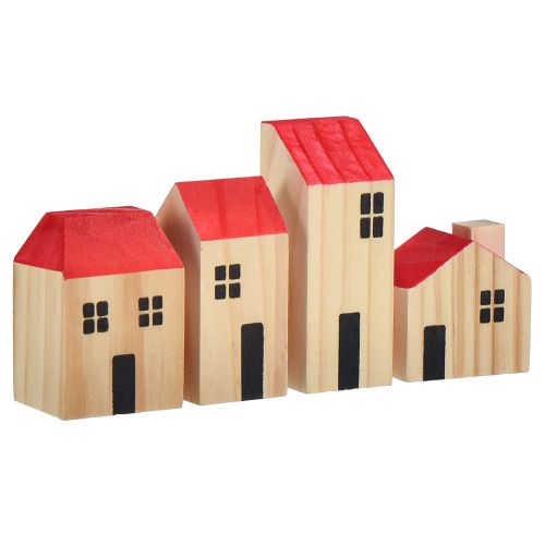 Drevený domček dekoračné domčeky drevo prírodná červená 4 kusy