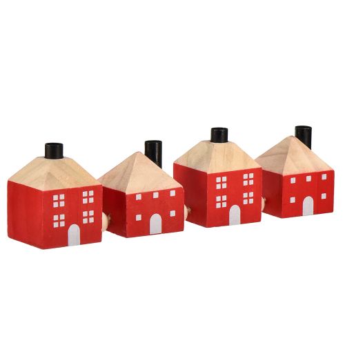 Svietnik drevený dekoračný drevený domček červeno-biela girlanda 23cm