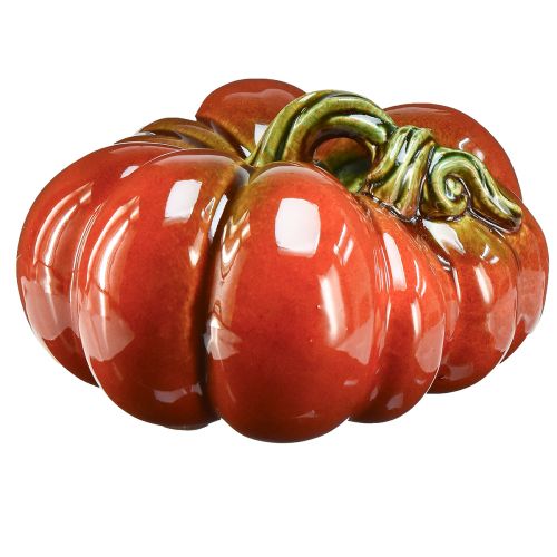 Lesklá keramická tekvica v žiarivej červeno-oranžovej farbe so zelenou stonkou - 21,5 cm - ideálna jesenná dekorácia