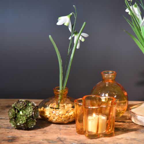 položky Mini sklenené vázy cibuľovité ploché oranžové Ø9cm 6 ks