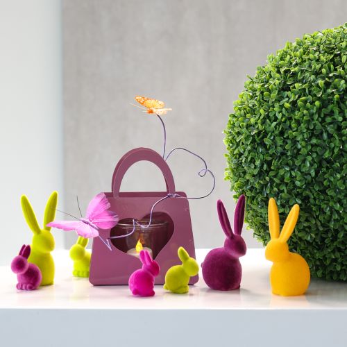 Floristik24 Mini zajačiky Farebné veľkonočné zajačiky Flocked Assorted V6cm 12 ks