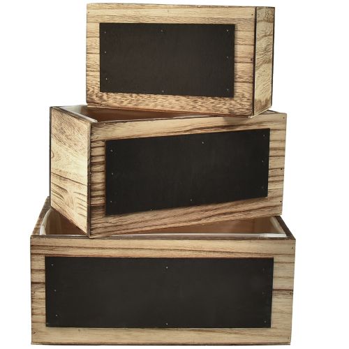 Dekoratívne drevené krabičky s tabuľovými povrchmi v sade 3 ks - natural &amp; black, rôzne veľkosti - praktické a štýlové skladovanie