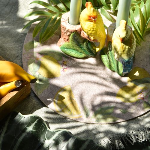 položky Okrúhle prestierania z filcu sivé, letné, citrónové, 31 cm, 2 ks