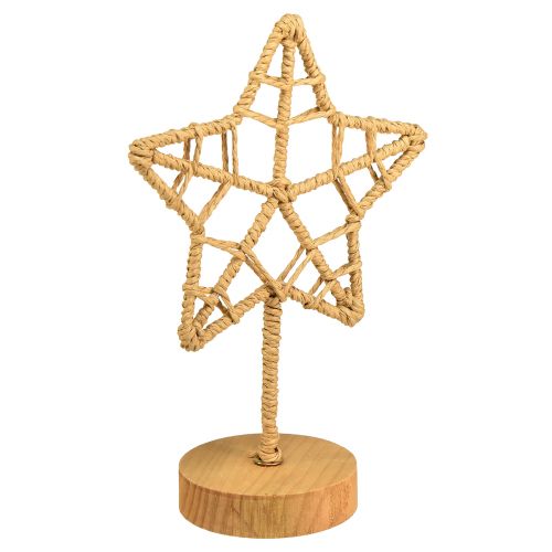 Dekorácia hviezda kovový drevený stojan prírodné vlákno Ø15cm 2ks