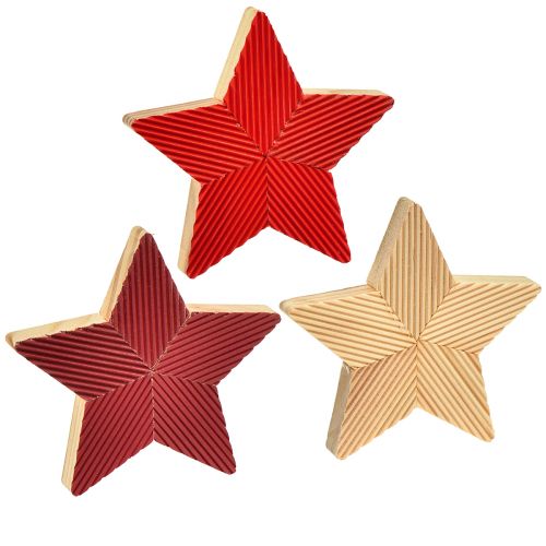 Hviezdy drevené vianočné hviezdy ryhované červené prírodné 11cm 3ks