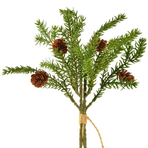 Umelý jedľový konár s prírodnými šiškami - previazaný jutovinou, 40 cm - perfektná vianočná dekorácia 4 kusy.