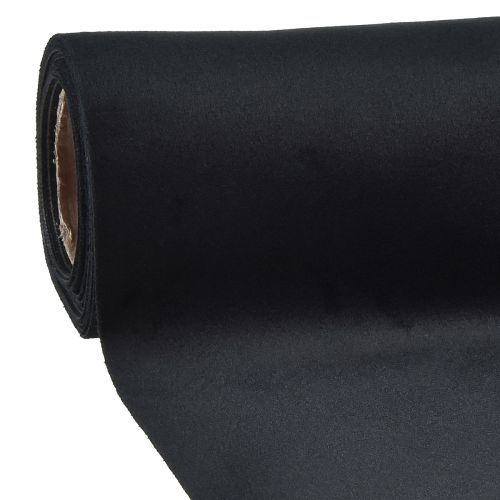 Zamatový behúň čierny, lesklá dekoračná látka, 28×270 cm - elegantný behúň na slávnostné príležitosti