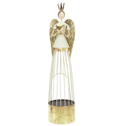 Stolová dekorácia kovová postava anjela so srdcom biele zlato V54cm