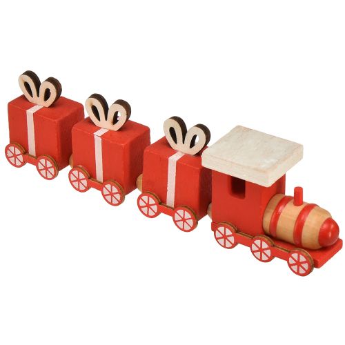 Drevený vláčik s darčekovými krabičkami, červený a biely, sada 2 ks, 18x3x4,5 cm - vianočná dekorácia
